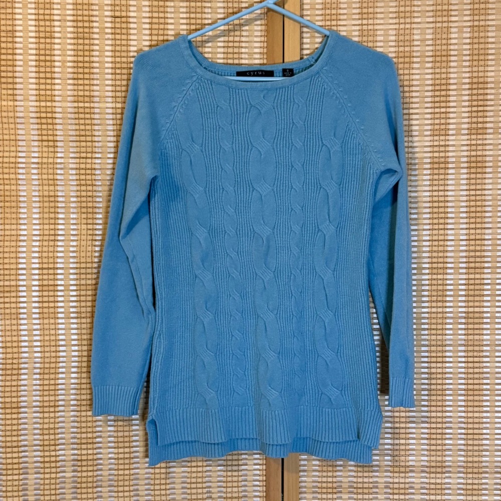 Cyrus Womens Light Blue Cable Knit Crew Neck Sweater C252148 Size S Preppy